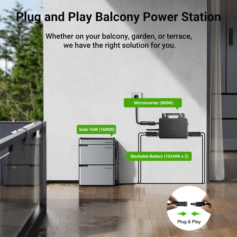 Système Modulaire De Stockage D'énergie Pour Balcon LIONSHEE Avec Batterie Empilable, Panneaux Solaires Et Micro-onduleurs 800W/1600W/2000W
