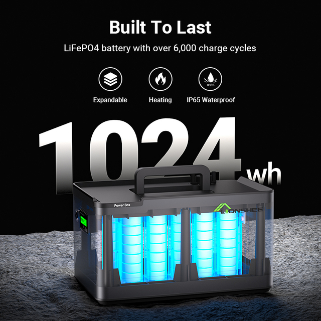 LIONSHEE LS-L1024 Power Box Empilable 1024 Wh LiFePO4, Batterie Solaire 51,2 V Extensible À 6144 Wh