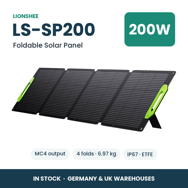 LIONSHEE LS-SP200 Panneau Solaire Pliable 200W Pour Station Électrique, ETFE, IP67, MC4, Stock Allemagne Et Royaume-Uni