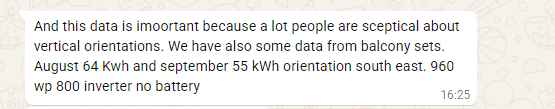 Message WhatsApp original du client n&eacute;erlandais sur l'orientation verticale et la production d'un kit balcon en ao&ucirc;t et septembre