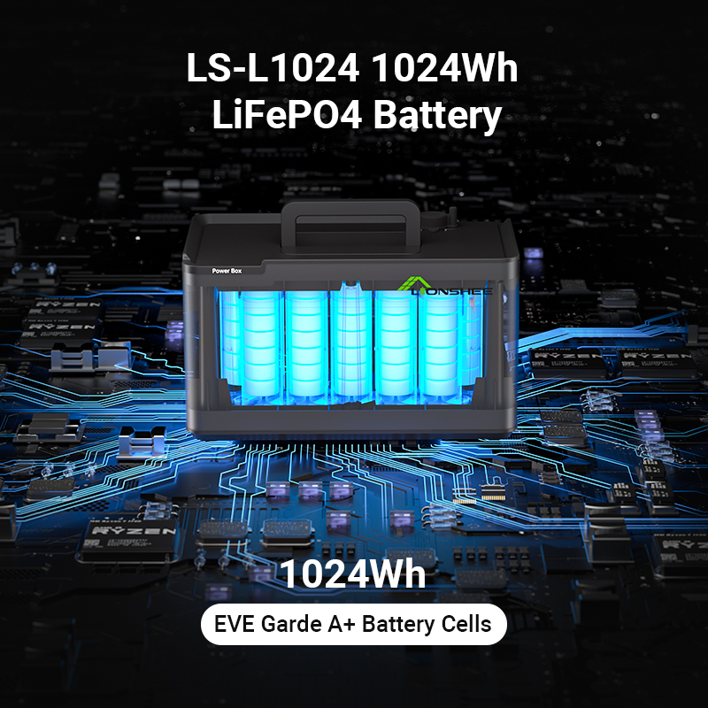 Vue en coupe de la LS-L1024 montrant les cellules LiFePO4 de qualit&eacute; A+ et la carte de commande
