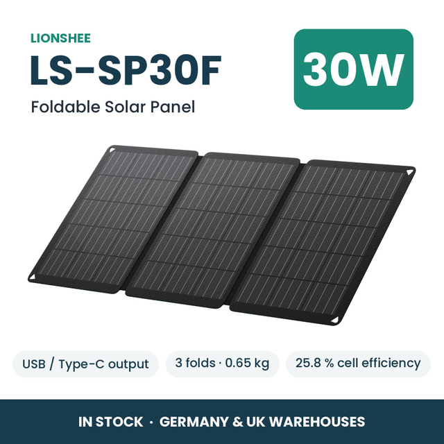 LIONSHEE LS-SP30F Panneau Solaire Pliable 30W Avec USB Et Type-C, ETFE, Stock Allemagne Et Royaume-Uni