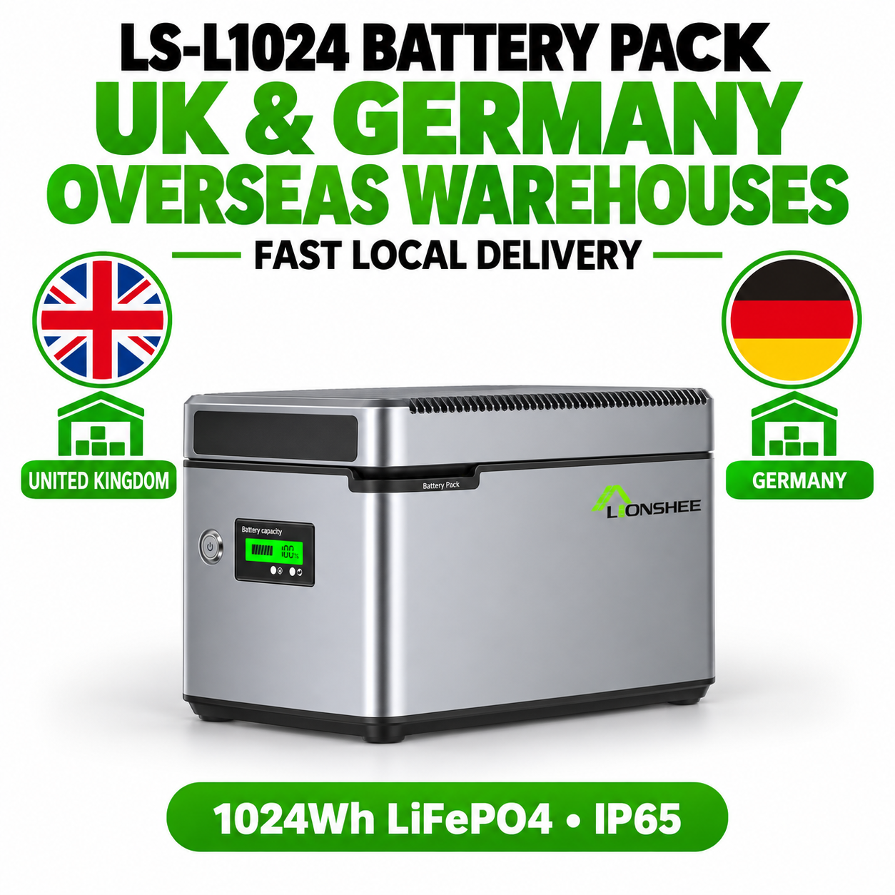 LIONSHEE LS-L1024 Power Box LiFePO4 1024 Wh En Stock Entrepôts Allemagne Et Royaume-Uni, CE RoHS MSDS, Livraison Rapide